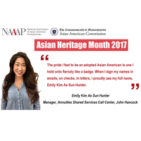 Happy Asian Heritage Month! Meet Emily Kim Ae Sun Hunter from  Our Sponsor John Hancock!