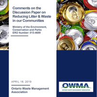 OWMA Policy Submission: Ontario Government’s Reducing Litter & Waste Discussion Paper (Apr 18, 2019)