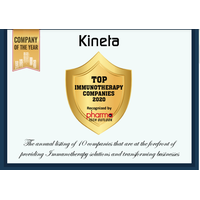 Kineta Named Immunotherapy Company of the Year by Pharma Tech Outlook