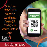 Ontario’s COVID-19 Vaccine Certificate (with QR Code) and Verify Ontario App Available Starting October 15