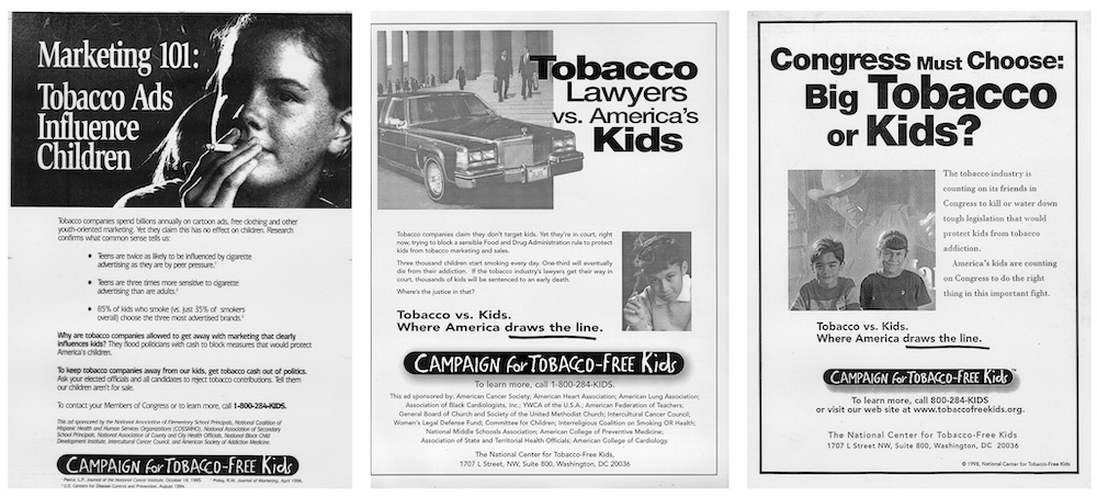 Three ads for the Campaign for Tobacco-Free Kids