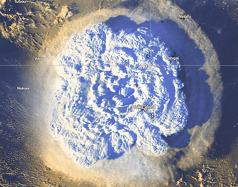 Satellite photo of volcanic eruption in Tonga 2022