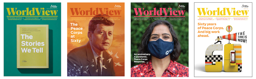 Four covers of WorldView Magazine