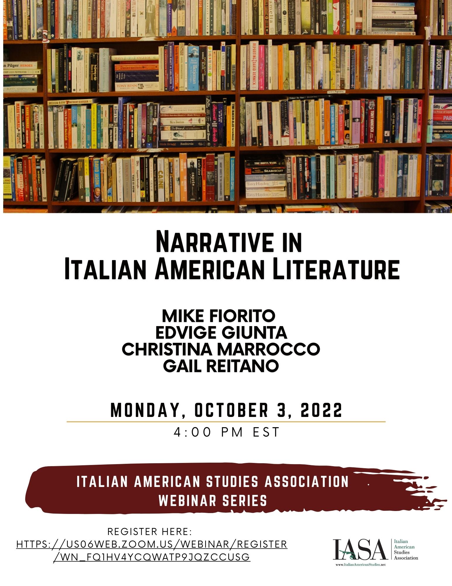 Narrative in Italian American Literature Webinar Flyer