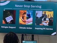 presentation slide about never stop serving